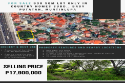 930 sqm LOT ONLY in Country Homes Subd., Muntinlupa City!